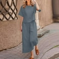thumbnail image 1 of 2 Piece Outfit for Women,Women Two Piece Set Round Neck Short Sleeve Tops Long Pants Casual Suit Sets, 1 of 5