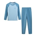 thumbnail image 1 of 2 Piece Outfits Boys Girls Cotton Thermal Underwear Sets Color Block Long Sleeve Raglan Top and Pant Soft Homewear, 1 Years Blue, 1 of 5