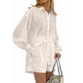 thumbnail image 1 of 2 Piece Outfits Button Down Shirt Top and Shorts Casual Lounge Sets Apricot S, 1 of 6