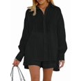 thumbnail image 1 of 2 Piece Outfits Button Down Shirt Top and Shorts Casual Lounge Sets Black L, 1 of 6