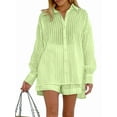 thumbnail image 1 of 2 Piece Outfits Button Down Shirt Top and Shorts Casual Lounge Sets Green S, 1 of 6