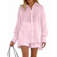 thumbnail image 1 of 2 Piece Outfits Button Down Shirt Top and Shorts Casual Lounge Sets Pink L, 1 of 6