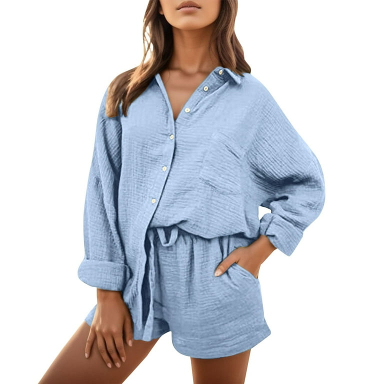 Selling Oversized Shirt and Shorts Set, Long Sleeve Shirt and Shorts Women Set Outfits