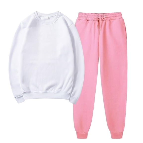 2 Piece Outfits For Women Sweatshirts Sets Casual Long Sleeve Pullover Solid Round Neck Fall White Jogger Sweat Pants Set S-3XL
