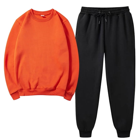 2 Piece Outfits For Women Sweatshirts Sets Loose Solid Casual Sports Crew Neck Long Sleeve Pullover Fall Orange Jogger Sweat Pants Set S-3XL