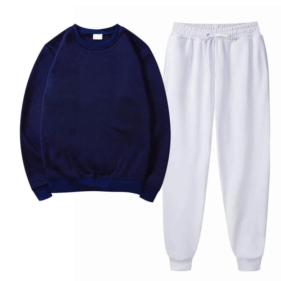 2 Piece Outfits For Women Sweatshirts Sets Solid Casual Crew Neck Pullover Sports Fall Navy Jogger Sweat Pants Set S-3XL