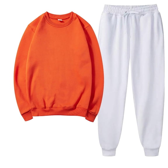 2 Piece Outfits For Women Sweatshirts Sets Solid Casual Crew Neck Pullover Sports Fall Orange Jogger Sweat Pants Set S-3XL