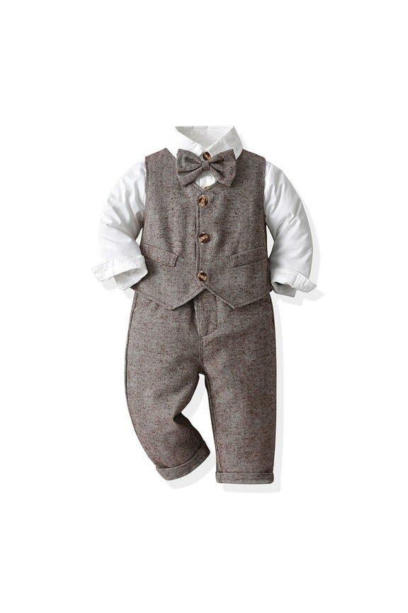2 Piece Outfits for Girls Children's Fashion Solid Color Sleeveless Jacket Shirt Overalls 3-Piece Set Long Sleeved Round Neck Top/Shirt Set New Casual Matching Sets Brown 110