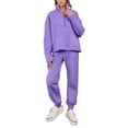 thumbnail image 1 of Hooded Athletic Tracksuit Jogging Suit Set Women Tracksuit 2 Piece Quarter Zip Sweatsuit Workout Plaid Jacquard Jogging Suit Set Long Sleeve Athletic Suit Sports Suit - Purple, 1 of 5