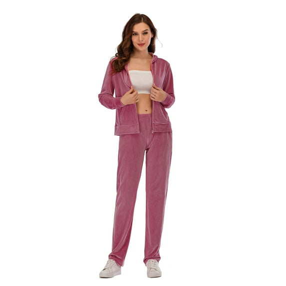 2 Piece Outfits Lounge Jogging Suits for Women Sweatsuit Tracksuit Long Sweatpants Set, Red, S