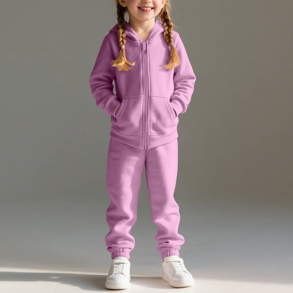 2 Piece Outfits Set Hoodie Long Pant for Child Toddler Two Piece Set Of Long Sleeve Hooded Set Open Zipper Sports Casual Tops And Pants For Boys And Girls with Solid Color And Velvet Added