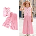 thumbnail image 1 of 2 Piece Outfits Sets Girls Bow Sleeveless Vest and Wide Leg Pants Set Girls Spring Clothes Preppy Clothes for Girls 6-7 Years, 1 of 9