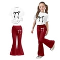 thumbnail image 1 of 2 Piece Outfits Sets Girls Short Sleeve Bow T-Shirt Top and Flared Pants Set Girls Spring Outfits Cute Girls Outfits 9-10 Years, 1 of 5