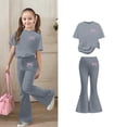 thumbnail image 1 of 2 Piece Outfits Sets Girls Short Sleeve Bow T-Shirt Top and Flared Pants Set Girls Summer Clothes Back to School Clothes for Teen Girls 8-9 Years, 1 of 5