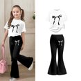 thumbnail image 1 of 2 Piece Outfits Sets Girls Short Sleeve Bow T-Shirt Top and Flared Pants Set Summer Clothes Girls Size 8-9 Years Outfits, 1 of 5
