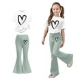 thumbnail image 1 of 2 Piece Outfits Sets Girls Short Sleeve Heart T-Shirt Top and Flared Pants Set Girls Spring Outfits Kids Clothes Girls 8-9 Years, 1 of 5