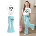 thumbnail image 1 of 2 Piece Outfits Sets Girls Short Sleeve Heart T-Shirt Top and Flared Pants Set Spring Clothes Cute Clothes 8-9 Years, 1 of 4