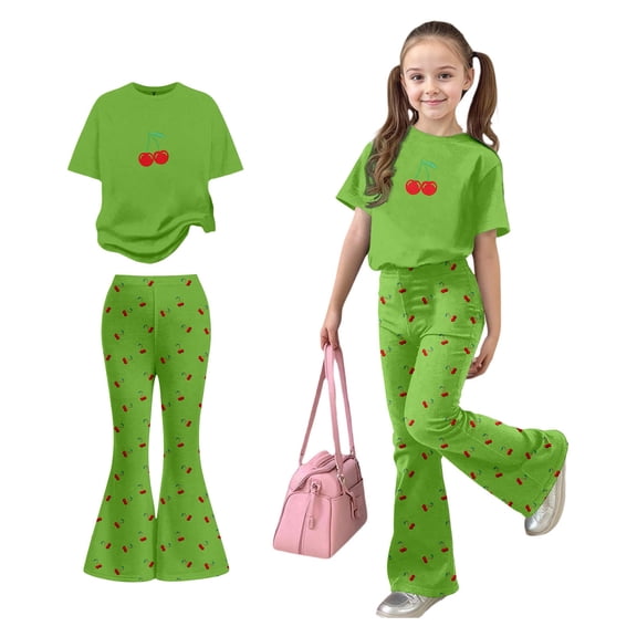 2 Piece Outfits Sets Girls Short Sleeve T-Shirt Top and Flared Pants Sets Summer Outfits Clothes for Girls 8-9 Years