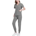 thumbnail image 1 of 2 Piece Outfits Summer,Scrubs for Women Set Short Sleeves V-Neck Top and Cargo Pant Scrub Set Basic Jogger Pants with Pockets, 1 of 6