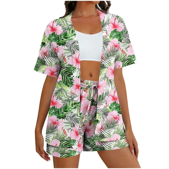 2 Piece Outfits Summer Sets,Women's 2 Piece Summer Outfits Short Sleeve Shirt Set, Suitable for Office, Travel & Shopping