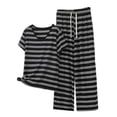 thumbnail image 1 of 2 Piece Outfits Summer Sets，Womens Two Piece Striped Set Short Sleeve V Neck Top and Wide Leg Pants Matching Sets, 1 of 6