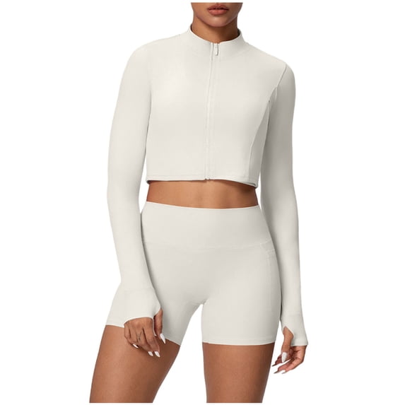 2 Piece Outfits Summer,Two Piece Workout Sets for Women Zipper Long Sleeve Jacket Seamless Shorts Gym Yoga Outfit Stretchy Sports Sets 2026