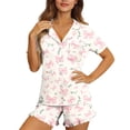 thumbnail image 1 of 2 Piece Outfits Summer Women,Women Short Sleeve Pajamas Set Button Down 2 Piece Pjs Shorts Set Ruffle Lounge Set Sleepwears, 1 of 7