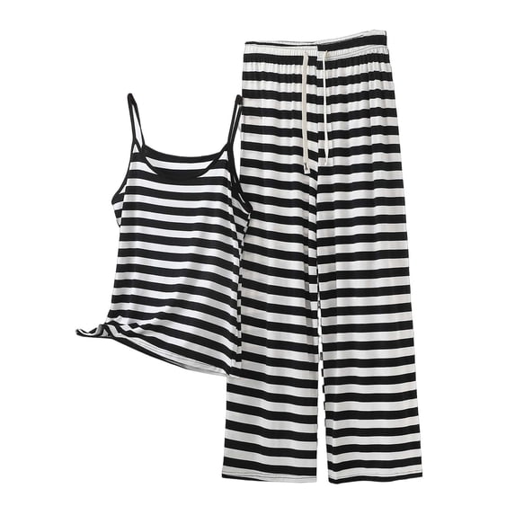 2 Piece Outfits Summer Women,Womens Two Piece Striped Set Short Sleeve Crewneck Top and Wide Leg Pants Matching Sets