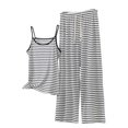 thumbnail image 1 of 2 Piece Outfits Summer Women，Womens Two Piece Striped Set Short Sleeve Crewneck Top and Wide Leg Pants Matching Sets, 1 of 5