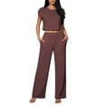thumbnail image 1 of 2 Piece Outfits Summer,Women's Lounge Pajamas Set Short Sleeve Cropped Top High Waisted Wide Leg Palazzo Pants Loungewear Pajamas Lounge Set, 1 of 5