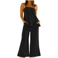 thumbnail image 1 of 2 Piece Outfits Summer,Womens 2 Piece Outfits Linen Sleeveless Side Button Slit Camisole Tops Wide Leg Pants Vacation Matching Set Loungewear, 1 of 9