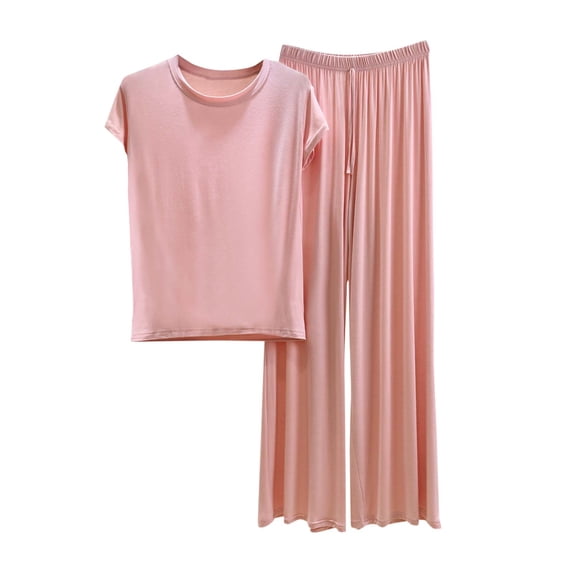 2 Piece Outfits Summer,Womens Lounge Set 2026 Summer 2 Piece Outfits Oversized Short Sleeve Tops & Wide Leg Pant Matching Sets Clothing