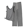 thumbnail image 1 of 2 Piece Outfits Summer，Womens Two Piece Striped Set Sleeveless Round Neck Top and Wide Leg Pants Matching Sets, 1 of 5