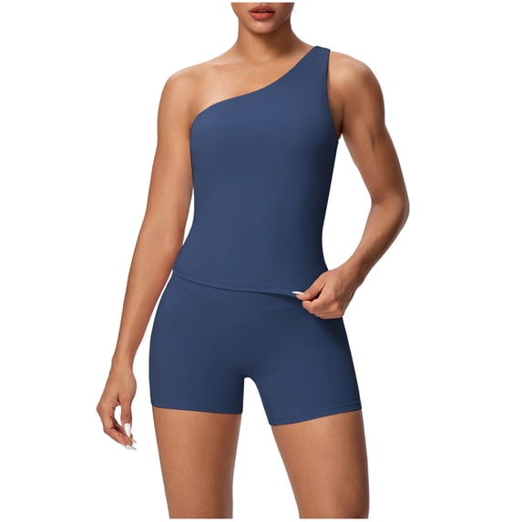 2 Piece Outfits Summer,Womens Workout Sets Summer One Shoulder Athletic Tops Matching Shorts 2 Piece Gym Yoga Active Outfits 2026