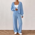 thumbnail image 1 of 2 Piece Outfits Sweatsuit Women Sweater Outfits V Neck Button Front Knit Cardigan Wide Leg Pants Set Drawstring Ribbed Knitwear Casual Loungewear Two Piece Outfit Sky Blue L, 1 of 7