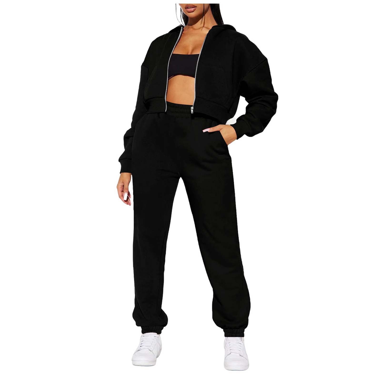 2 Piece Outfits Tracksuit Jogger Set Women's Fashion Casual Zip Up ...