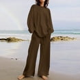 thumbnail image 1 of 2 Piece Outfits for Women,Cotton Linen Lounge Sets Boyfriend Oversized Long Sleeve Crewneck T-Shirt Wide Leg Drawstring Pants Set Loose Comfy Matching Tracksuit, 1 of 7