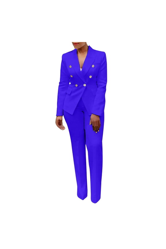 2 Piece Outfits for Women Dressy Blazer Jackets High Waisted Straight Leg Pants Suits Set Button Casual Business Work Office Slim Fit Blazer Jacket Trousers Set