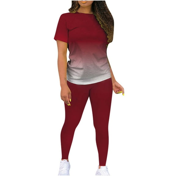 2 Piece Outfits for Women,Pants for Women, Casual 2 Piece Outfits Short Sleeve Tops Skinny Round Neck Pants Sets Tracksuits,Short Sets Women 2 Piece Outfits
