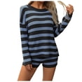 thumbnail image 1 of 2 Piece Outfits Women Striped Knitted Color Block Oversized Long Sleeve Sweater and Shorts Set Casual Fall Trendy Cozy Loose Outfits, 1 of 6