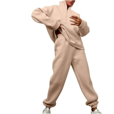 2 Piece Outfits Women's Fleece Lined Sweatsuits Long Sleeve Hoodie and Sweat Pants Winter Warm Zip Up Tracksuit Set
