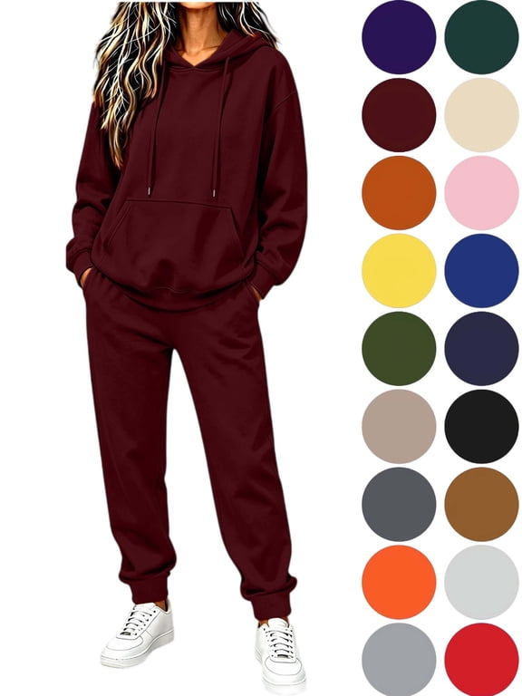 2 Piece Outfits Women's Sweatsuits Hoodies Lounge Sets Fall Oversized Drawstring Wide Leg Pants Sweatpants with Pockets Clothes