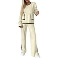 thumbnail image 1 of 2 Piece Outfits Womens Knit Sweater Sets with Pockets Long Sleeve Pullover Top and Split Wide Leg Pants Fall Clothes (XL, White), 1 of 7