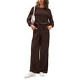 thumbnail image 1 of 2 Piece Outfits Womens Long Sleeve Crewneck Tops & Wide Leg Pants Set Casual Tracksuits With Pockets, 1 of 5
