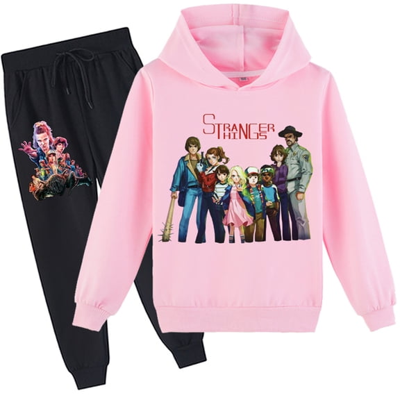 2 Piece Outfits for Boys Girls Stranger TV Things Sweatshirt Hooded and Sweatpants Set Casual Trackuit Hoody Suit(8-16Y)