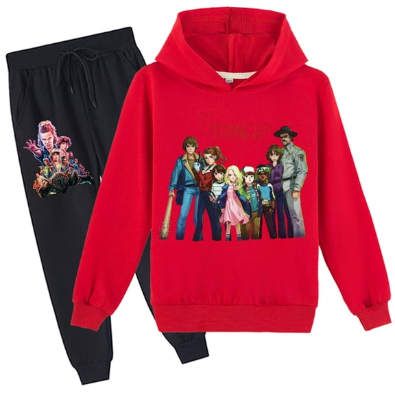 2 Piece Outfits for Boys Girls Stranger TV Things Sweatshirt Hooded and Sweatpants Set Casual Trackuit Hoody Suit(8-16Y)