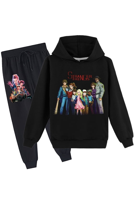 2 Piece Outfits for Boys Girls Stranger TV Things Sweatshirt Hooded and Sweatpants Set Casual Trackuit Hoody Suit(8-16Y)