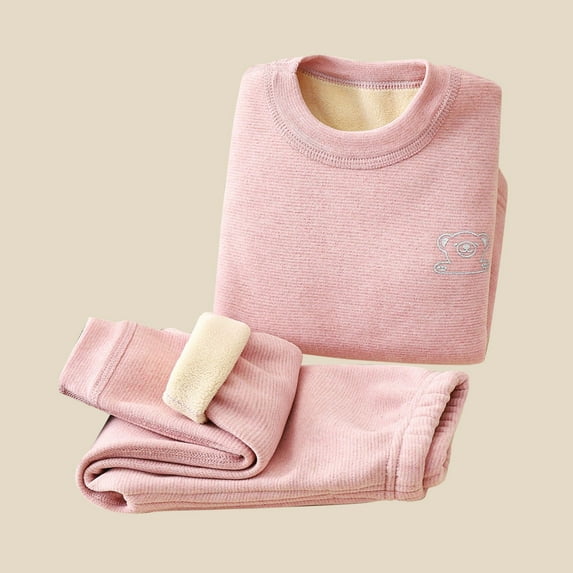 2 Piece Outfits for Boys Girls Winter Warm Pajama Set Sherpa Fleece Lined Tracksuits Toddler Kids 1-7T (1-2 Years, Pink)