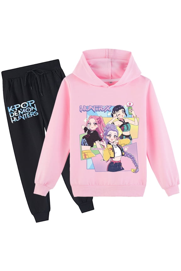 2 Piece Outfits for Girls KPop Long Sleeve Hoodies and Sweatpants Set Teen Pullover Sweatshirts Hooded Suit