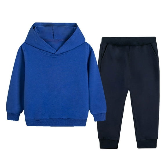2 Piece Outfits for Kids Boys Girls Fall Lounge Set Long Sleeve Hoodie Pullover Tops Pants Tracksuit Dark Blue 7-8 Years